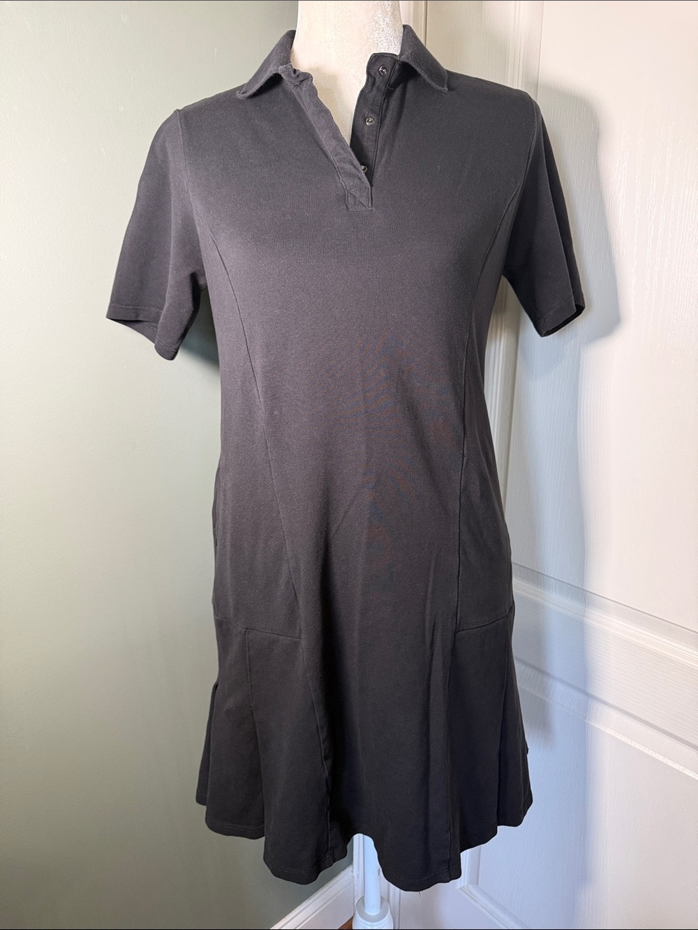 SAGE Collective Black Polo Dress Collared A-Line Short Sleeve Size Medium